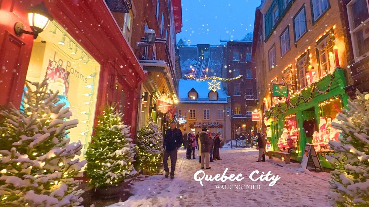Gorgeous SNOWY NIGHT Walk in Quebec City | Old Québec’s Festive Holiday Streets in 4K