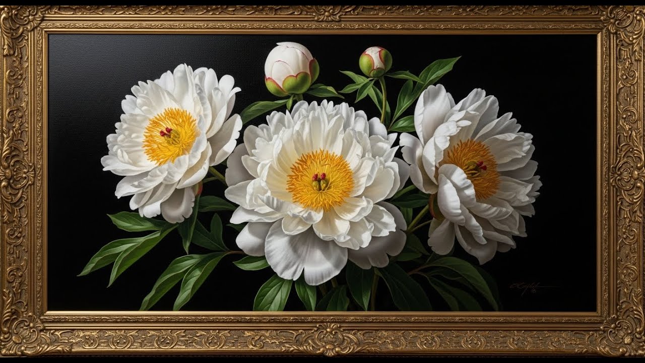 Whispers of Ivory 🌼 | Timeless White Peonies in Golden Frame | K Ultra HD  Relaxing Frame TV Art