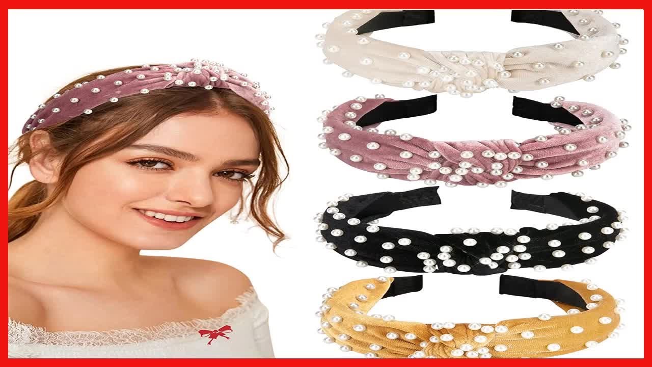Allucho Headbands for Women, Knotted Headbands Pearl Headband Wide Top Knot Turban Hair Bands,