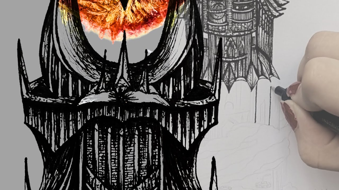 Drawing Barad-dûr in Ink | The Dark Tower of Mordor | Timelapse