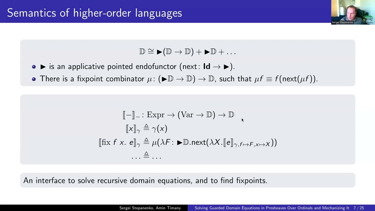 TYPES2025 - 5.18. Sergei Stepanenko - Solving Guarded Domain Equations in Presheaves Over...