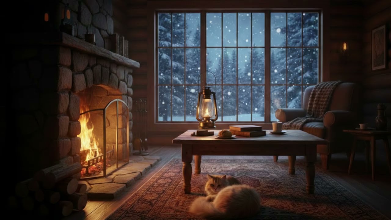Cozy Warm Campfire In Winter | Winter Cozy Vibe for Sleep, Relax, Meditation and Study