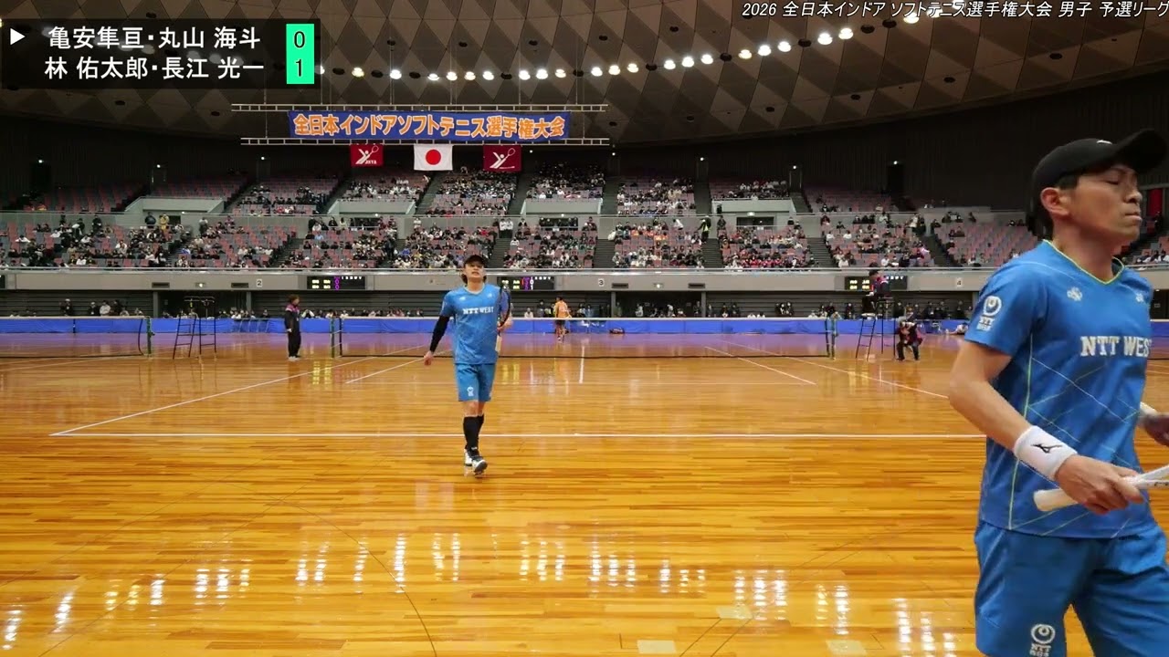 2026年 全日本インドア ソフトテニス選手権大会 男子 Dブロック  亀安隼亘・丸山 海斗（尽誠学園高校／one  team） 対 林 佑太郎・長江 光一（ＮＴＴ西日本）