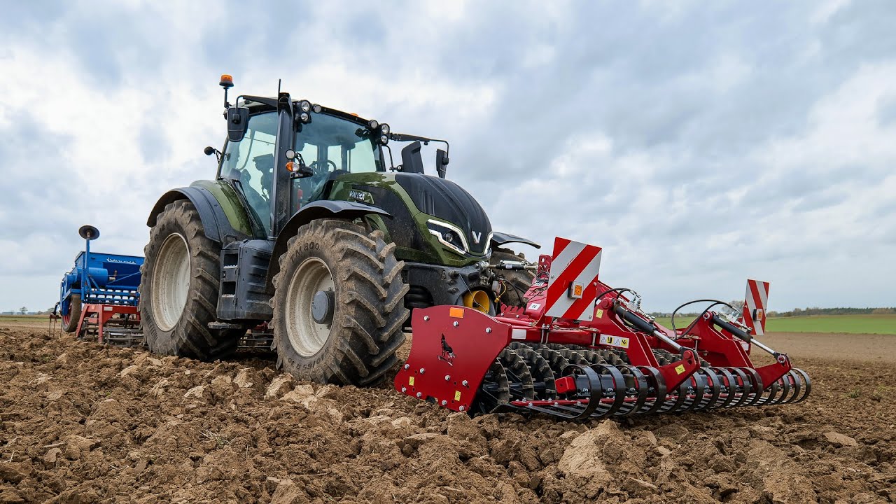 POTĘŻNA oliwkowa VALTRA T175 VERSU vs TALERZOWANIE + ORKA + SIEW