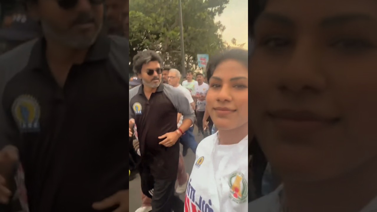 😱 Selfie video of CM Vijay running🏃 Shared by olympics fencer 🤺 CM Vijayat marathon #yosho #cmvijay