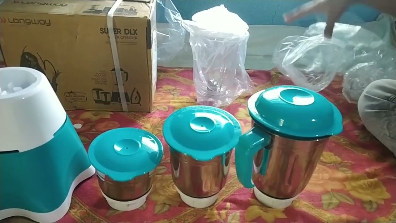 Longway Super Dlx 750 W Juicer Mixer Grinder Rs_ 1269 (4 Jars, White & Blue) unboxing
