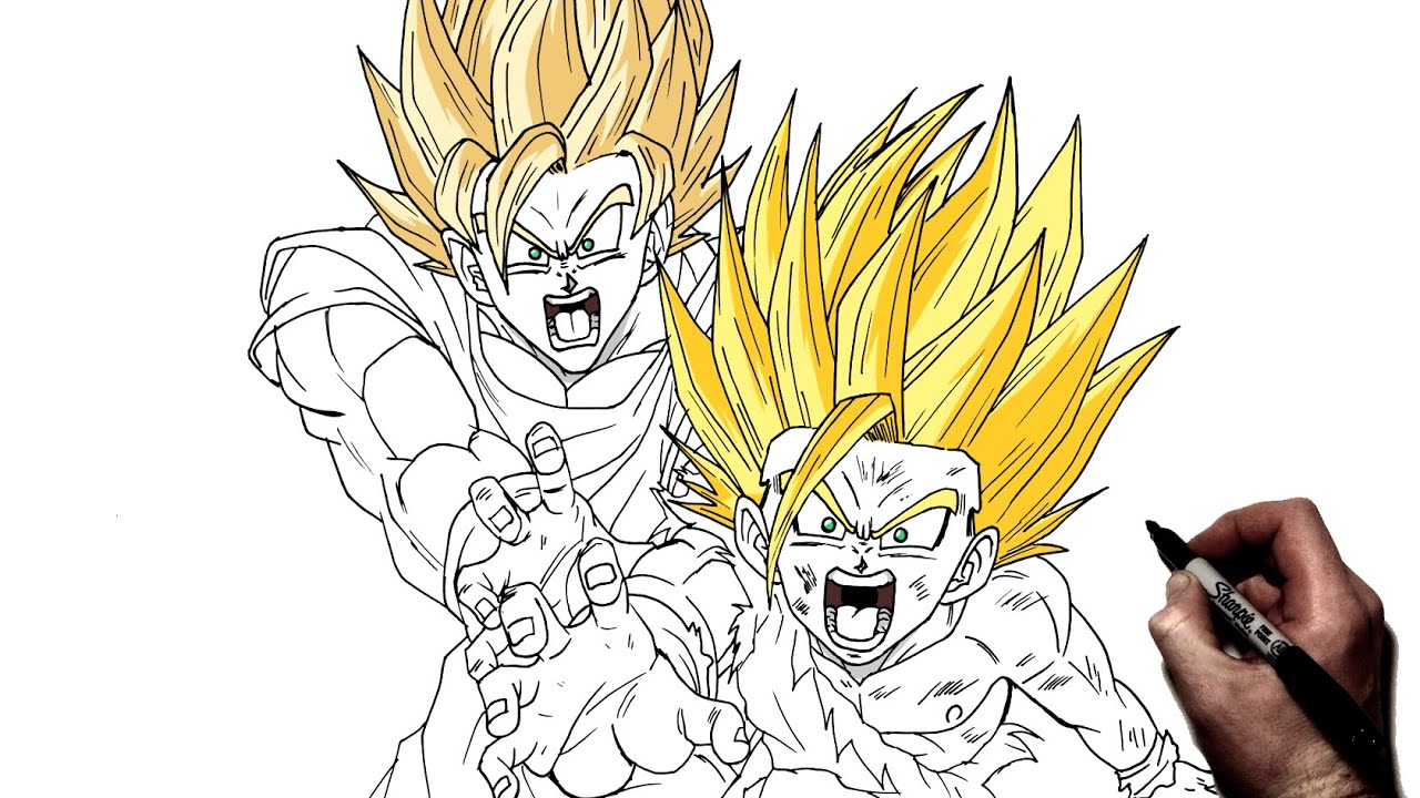 How To Draw Goku & Gohan (Kamehameha) | Step By Step | Dragonball