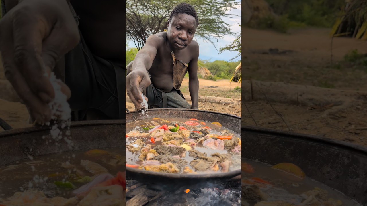 Wow,,😍&hearts;️ Hadzabe tribe Bushmen Cookie time Lunch, Today Chief chabaa prepare their food 🤤😊#culture