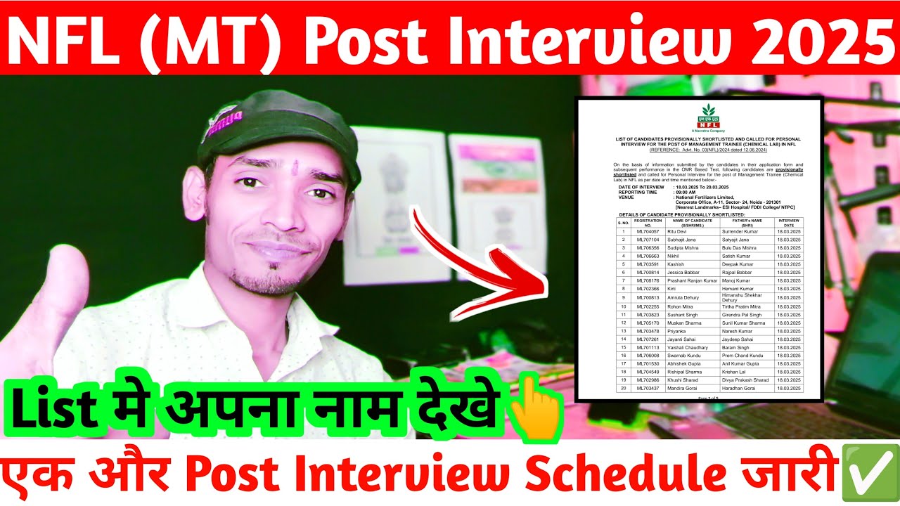 NFL (MT) Post Interview Date जारी✅|एक और Post का Result Link Active👆|List मे अपना नाम देखे⁉️