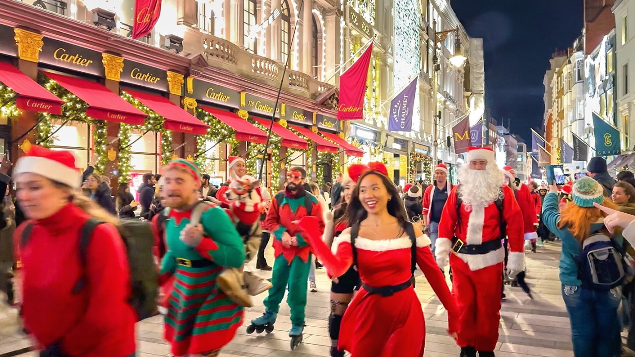 London Christmas Chaos, Crowds & Skating Santas 🎅✨ West End Winter Walk 2024 🎄 4K HDR