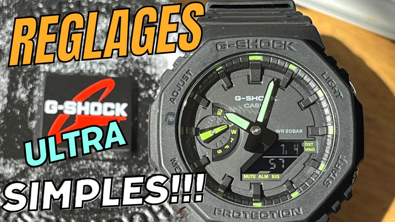 R&eacute;glages faciles G Shock GA2100: heure &eacute;t&eacute; et hiver, fuseau horaire, date. Easy settings