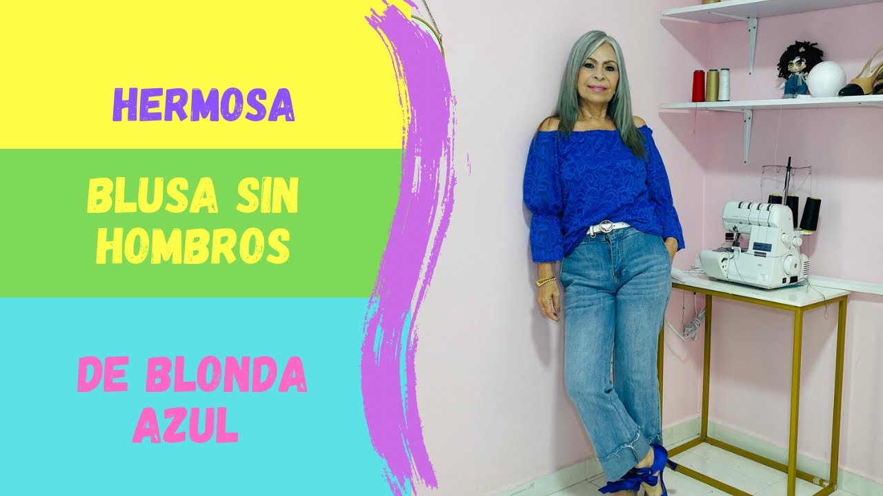 hermosa blusa azul sin hombros