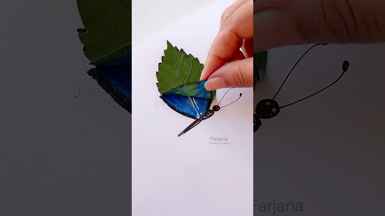 ￼Butterfly painting with Leaf🍃 #painting #art #shorts  || painting hacks