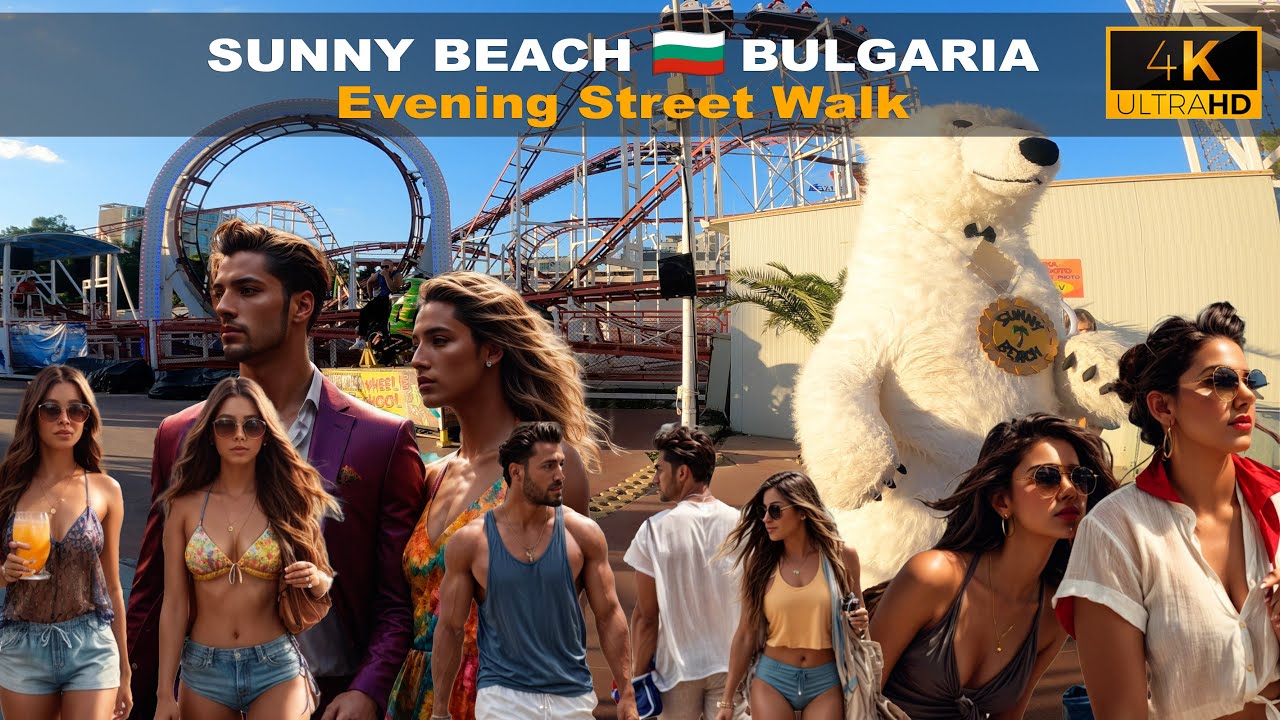 🚶Best Evening street walk  Sunny Beach 🇧🇬 Bulgaria - Summer season in full swing- 4K