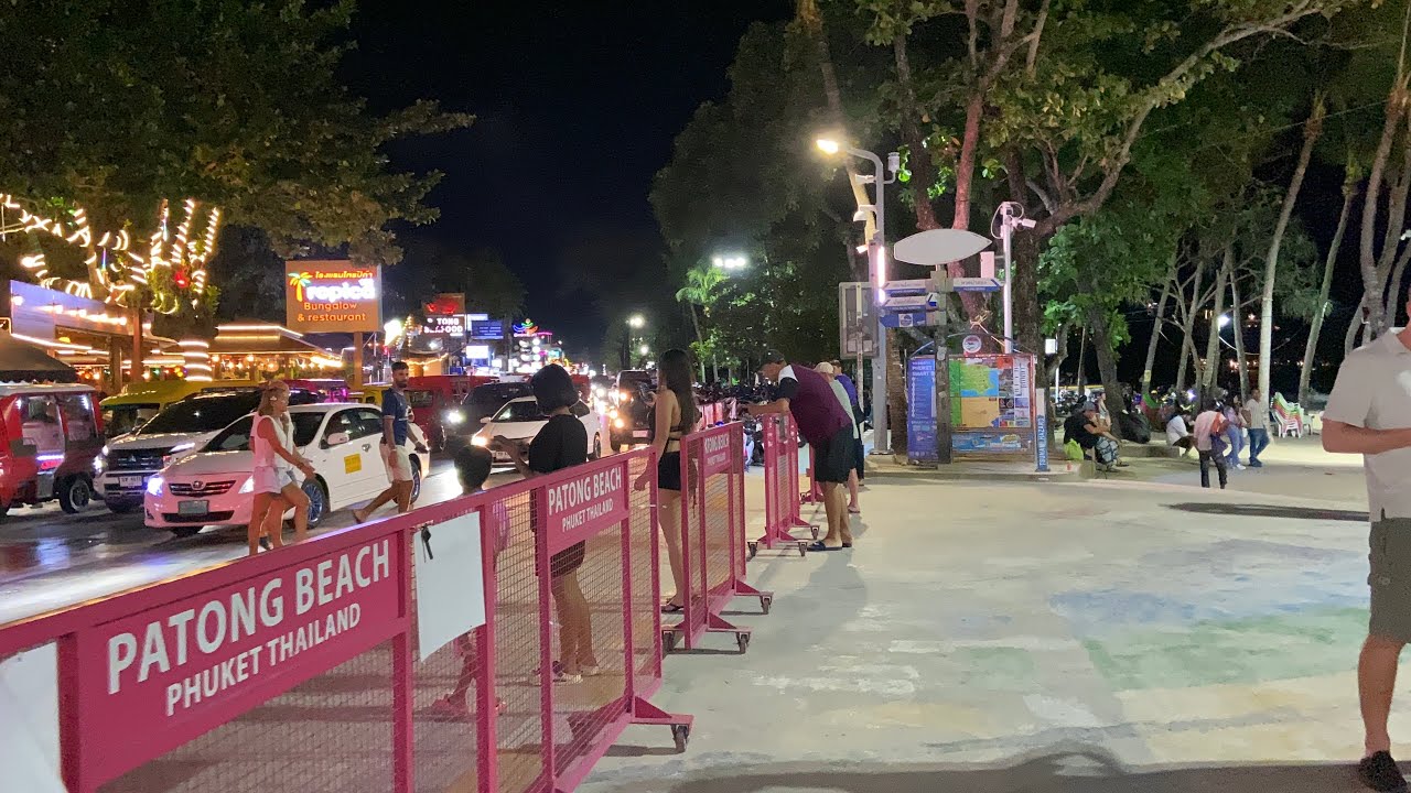 4K Patong Beach ￼ walking video night time Traveling around Thailand 
