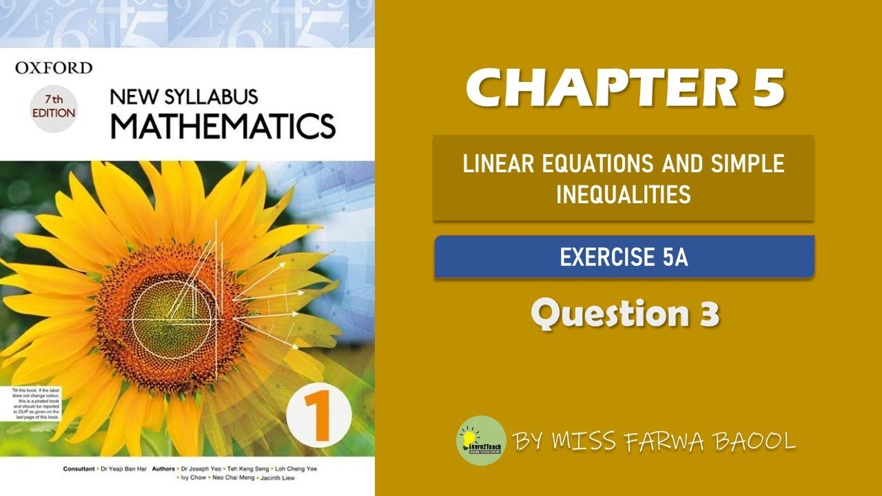 BOOK D1 | Linear Equations | Exercise 5A (Question 3)
