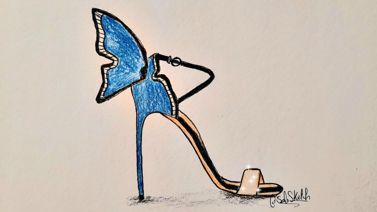 How to draw high heels for beginners inspired by butterfly/تعلم رسم حذاء كعب عالي مستوحى من الفراشة