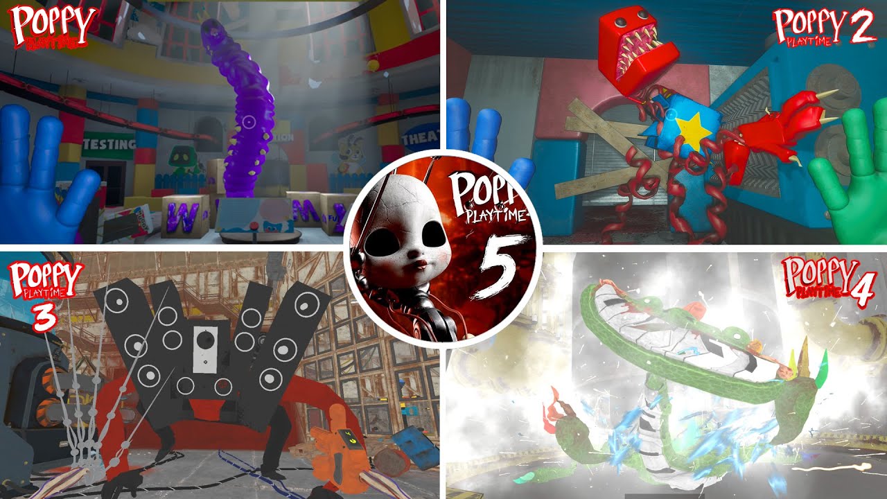 Poppy Playtime: Chapters 1, 2, 3, 4, 5 - All BOSSES and ENDINGS in BRIGHT Mode & Jumpscares