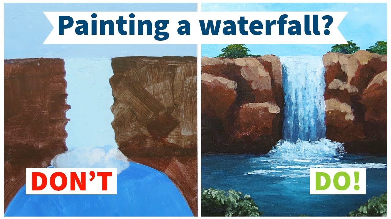 HOW TO paint a simple WATERFALL! (Beginner friendly)