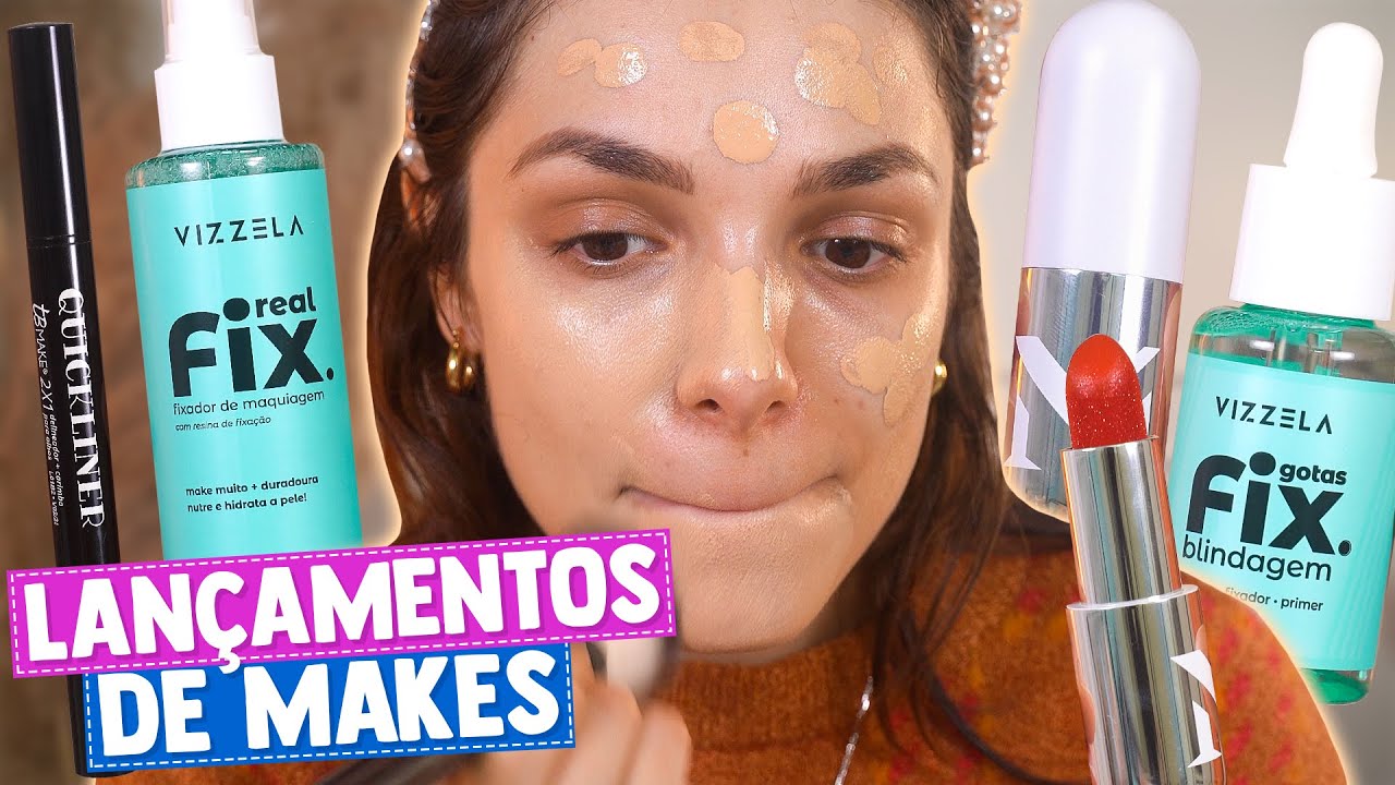 TESTANDO LANÇAMENTOS BRABOS de MAKE! Vizzela, batom com glitter, delineador com carimbo