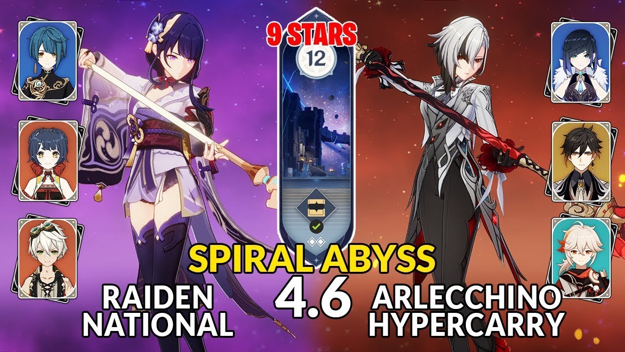 New 4.6 Spiral Abyss│Raiden National & Arlecchino Hypercarry | Floor 12 - 9 Stars | Genshin Impact