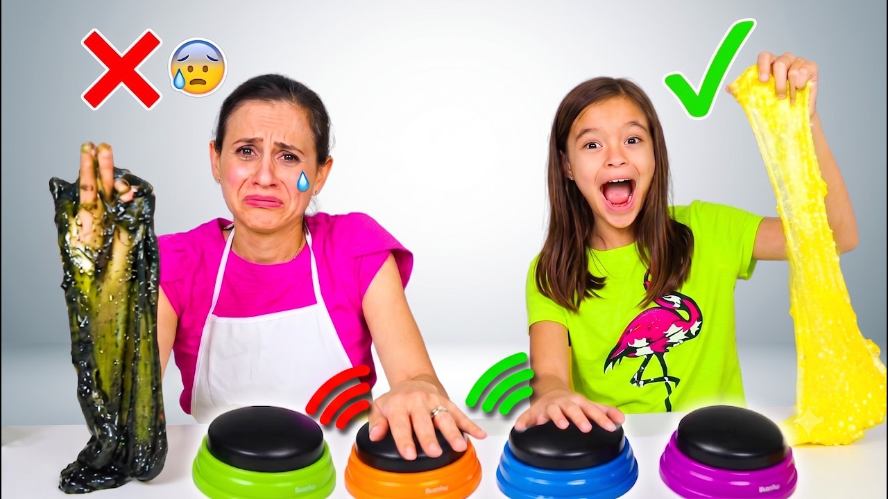 NÃO APERTE O BOTÃO ERRADO DE SLIME! Desafio de Slime Sabotado Com a Mamãe (WRONG BUTTON CHALLENGE)