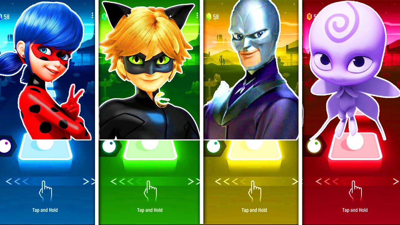 Ladybug Miraculous vs Cat Noir vs HawkMoth vs Nooroo Tiles Hop EDM RUSH