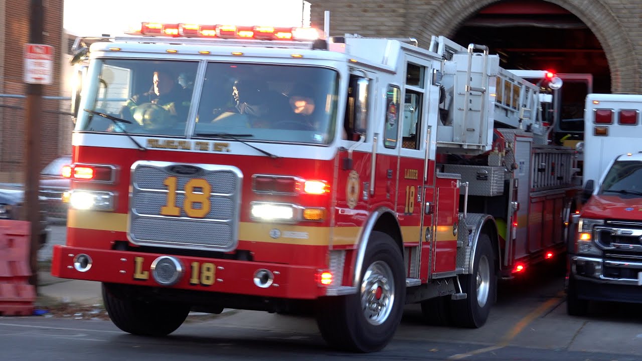 Philadelphia Fire Department Engine 59, Ladder 18 & Battalion 8 Responding