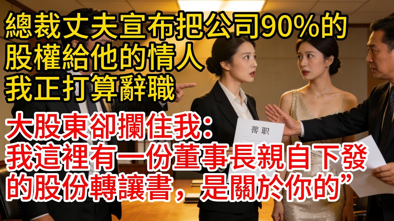 總裁丈夫宣布把公司90%的股權給他的情人，我正打算辭職，大股東卻攔住我：“我這裡有一份董事長親自下發的股份轉讓書，是關於你的”#故事頻道 #愛情紀錄 #情感 #小说 #爲人處世