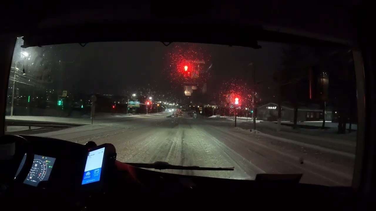 [bus drive] Зимнее утро после ночного снегопада | 60 fps