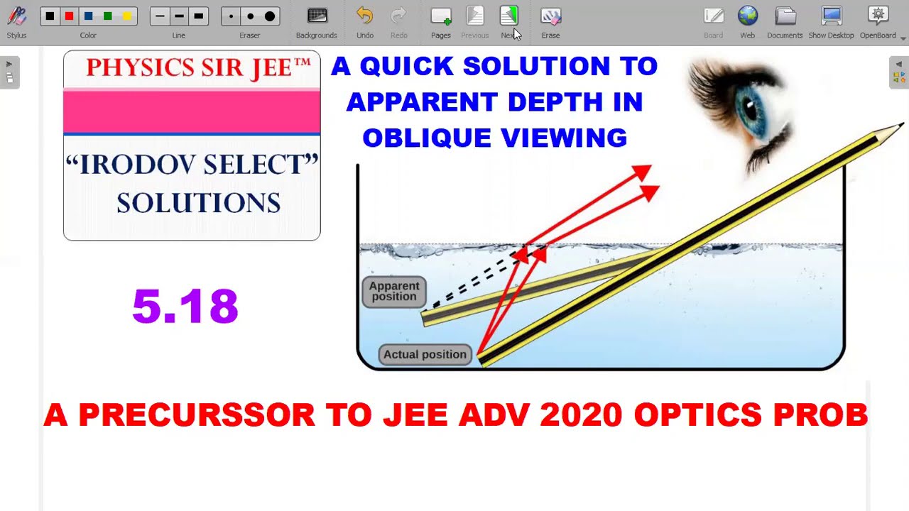 IRODOV SELECT VIDEO SOLUTIONS |5.18| APPARENT DEPTH IN OBLIQUE VIEWING | JEE ADVANCED SCHOOL PHYSICS