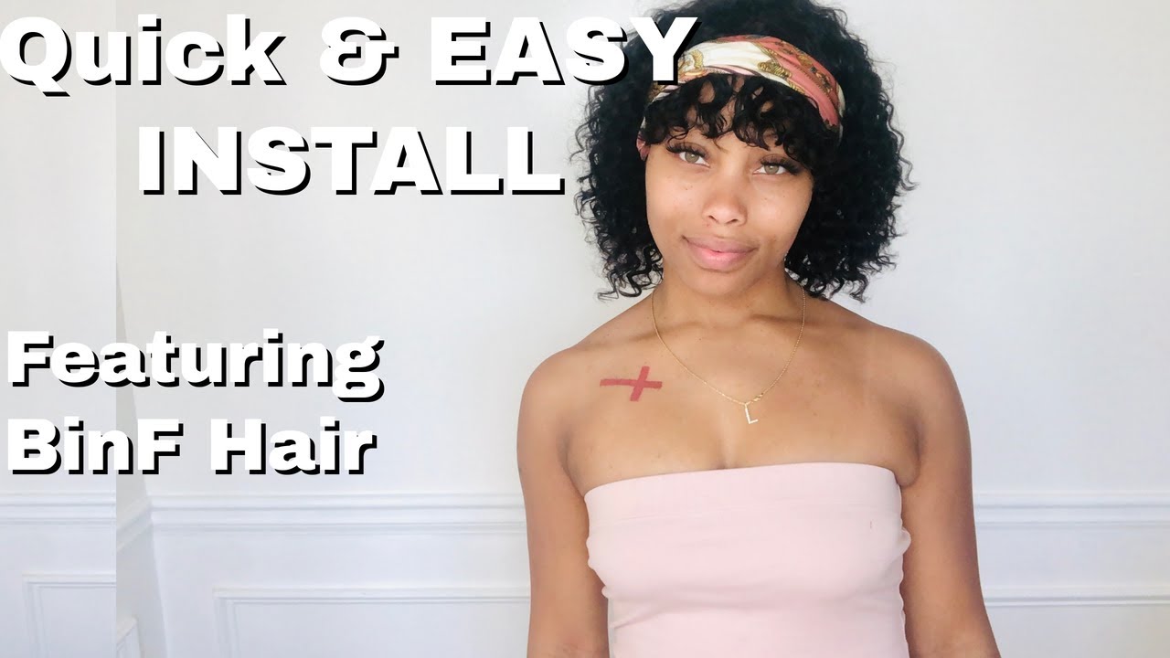 EASY GLUELESS INSTALL |  Short Curly Wig With Bangs | BinF Water wave