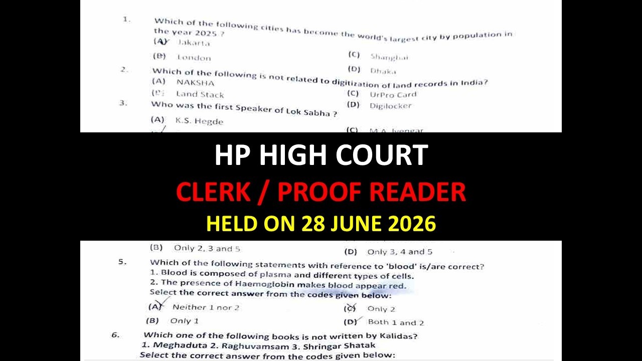 HP HIGH COURT CLERK/PROOF READER SOLVED PAPER HELD ON 28 JUNE 2026