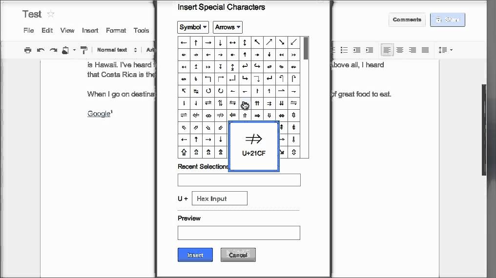 Using the Insert Menu in a Google Doc