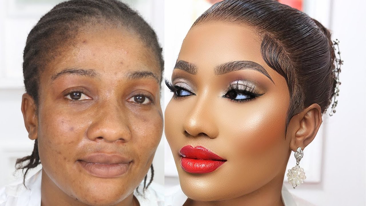 BOMBSHELL🔥MUST WATCH ⬆️ BRIDAL MAKEUP & BRIDAL HAIRSTYLING FOR DARK SKIN 🍫  WEDDING MAKEUP AND  HAIR