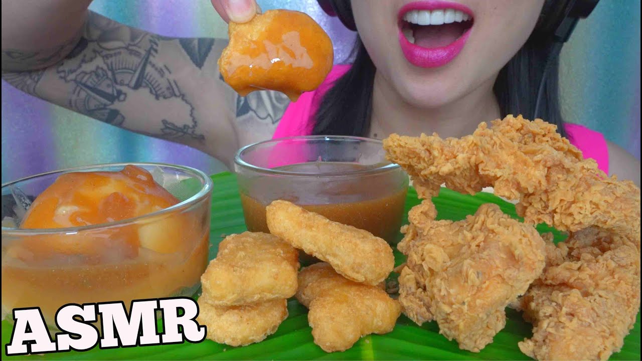 ASMR CHICKEN NUGGETS STRIPS + GRAVY MASH SAUCE (EATING SOUNDS) LIGHT WHISPERS | SAS-ASMR