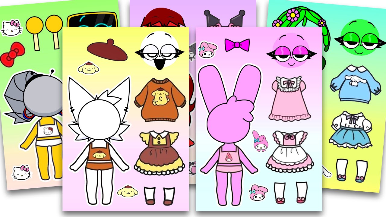 Sprunki x Sanrio Paper Doll Dressing Sticker Book 🌸🌼 스프런키 x 산리오 종이인형 옷입히기 스티커북