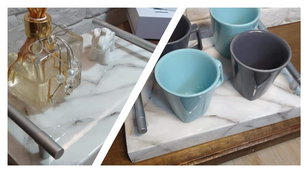 Como fazer Pintura Efeito Mármore Branco de Carrara / como fazer uma bandeja com efeito marmorizado