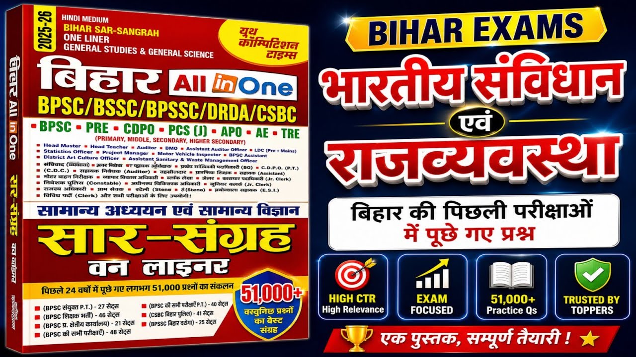 BIHAR EXAMS || भारतीय संविधान एवं राजव्यवस्था || बिहार की पिछली परीक्षाओं में पूछें गए प्रश्न 