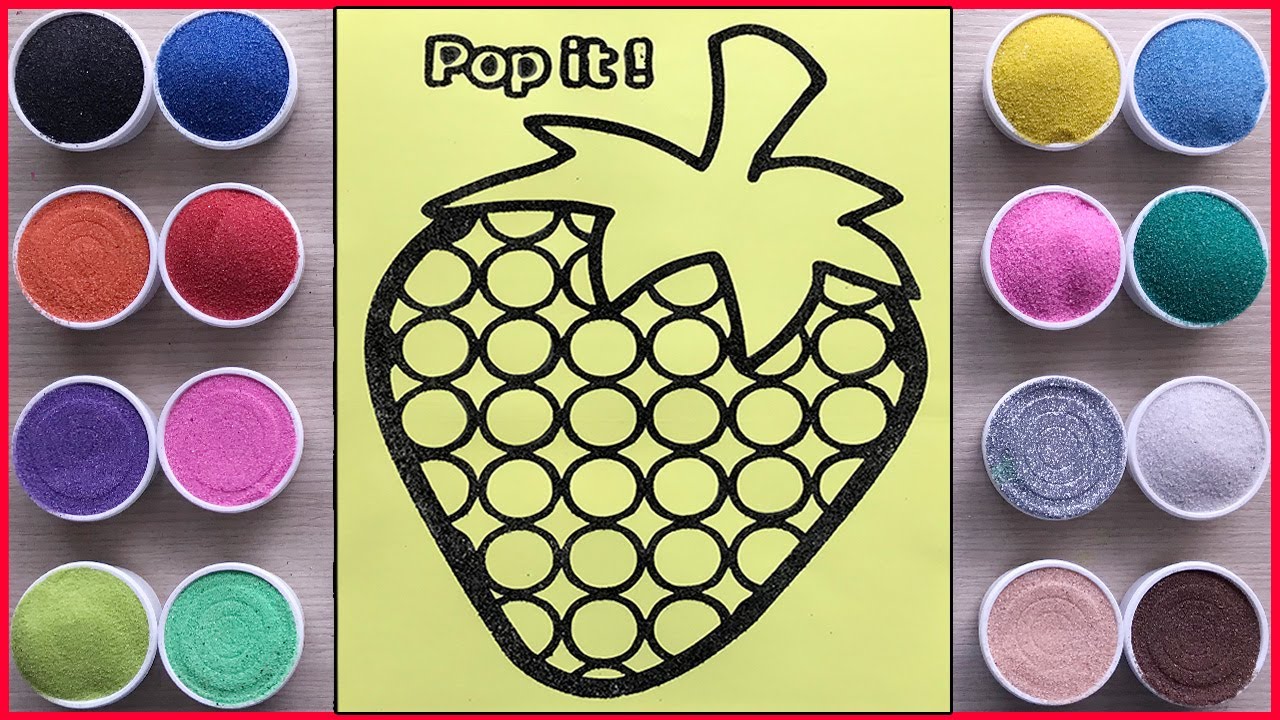 Tô màu tranh cát Pop it quả dâu hồng - Sand painting strawberry shaped pop it (Chim Xinh channel)