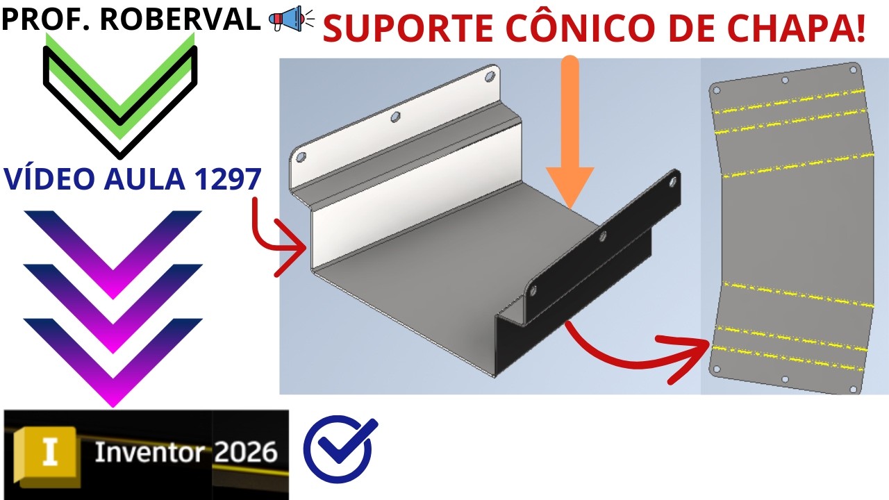 Aula 1297 - Modelamento do Suporte Cônico de Chapa no Autodesk Inventor 2026