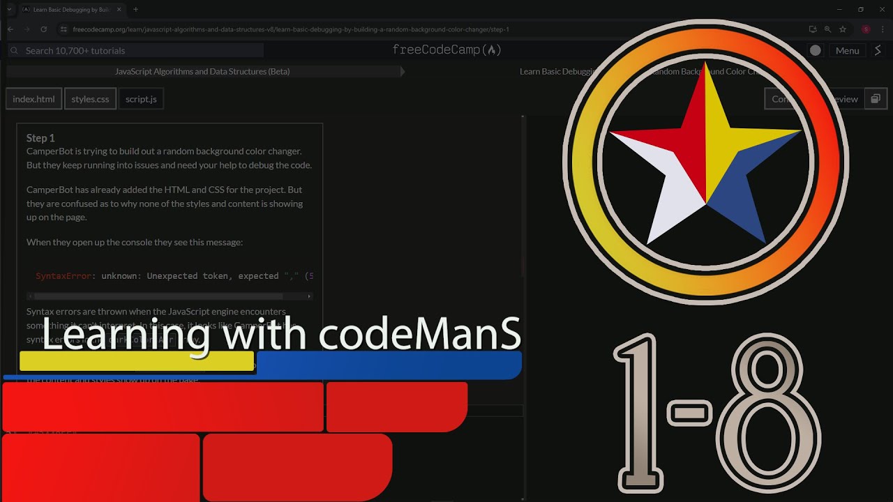 Learn Basic Debugging by Building a Random Background Color Changer: Step 1-8 | freeCodeCamp