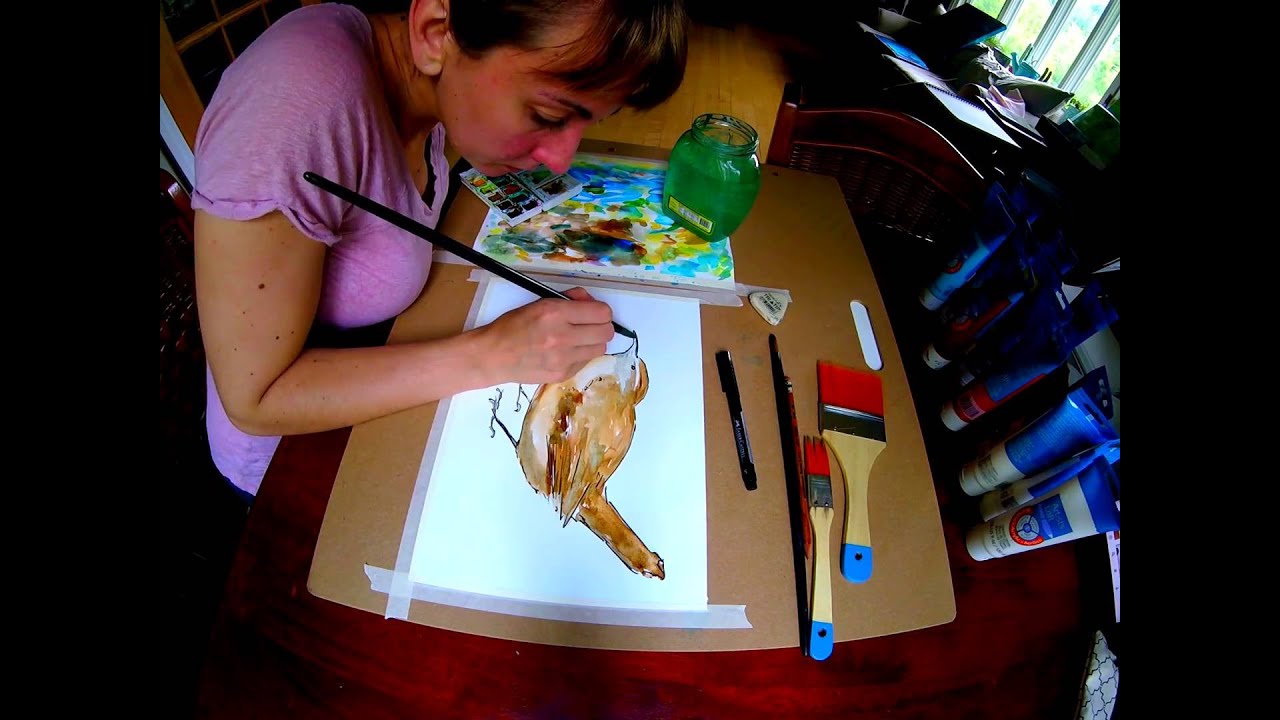 Watercolor Carolina Wren: speed draw tutorial