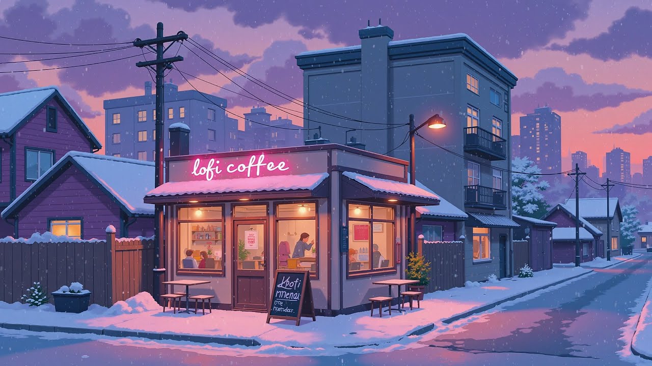 Evening Coffee Shop ❄️ Snowy Street Corner with Lofi Coffee ☕ Winter Music for Relax, Work & Reading