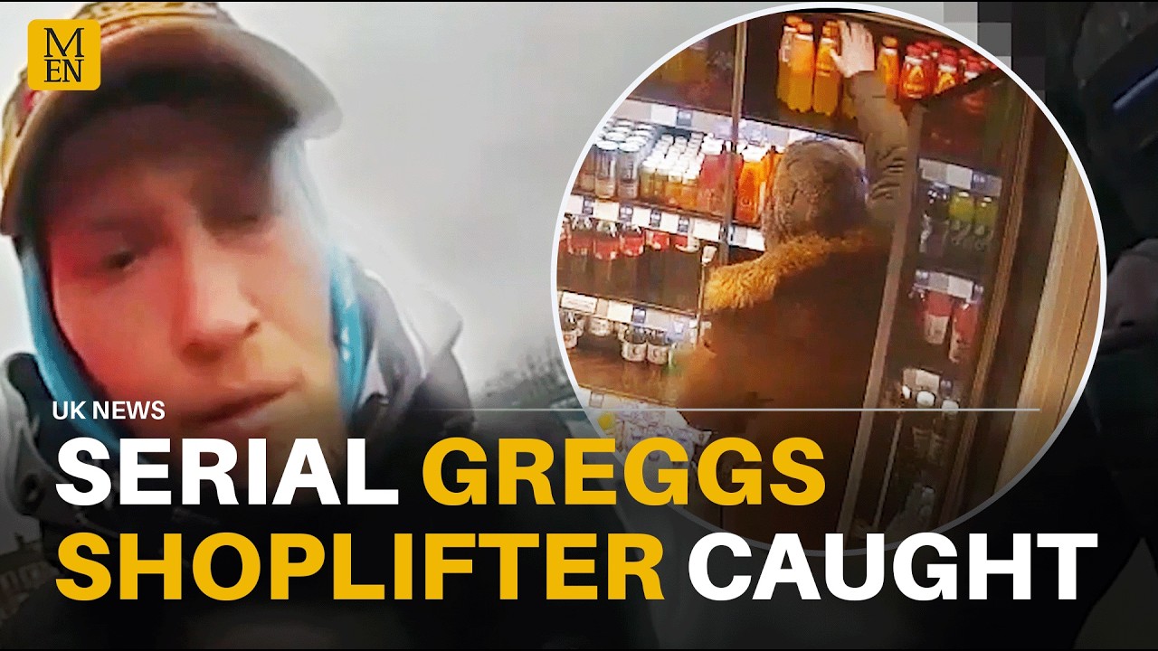 CCTV shows SERIAL GREGGS THIEF raiding the bakery chain 38 times in 6 weeks