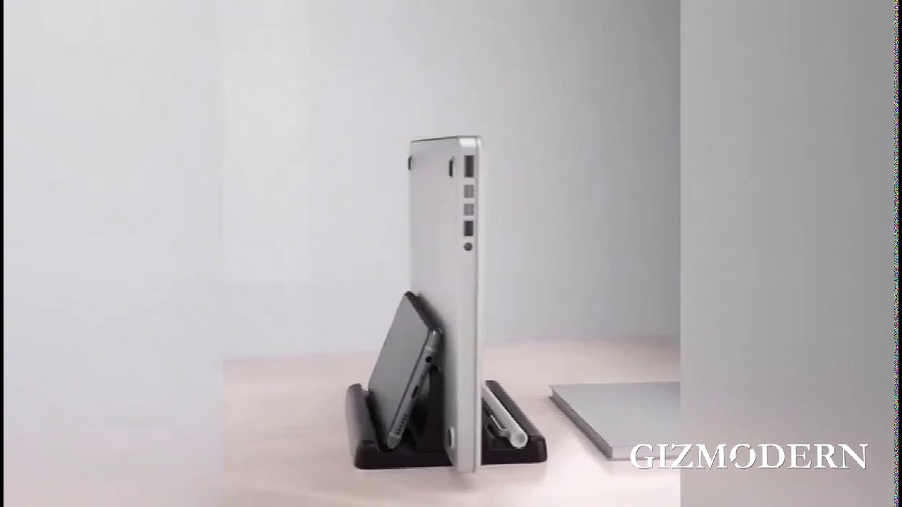 Vertical Laptop Stands, with Wireless Charging Dock & Adjustable Width, for Tablet, Laptop, Notebook