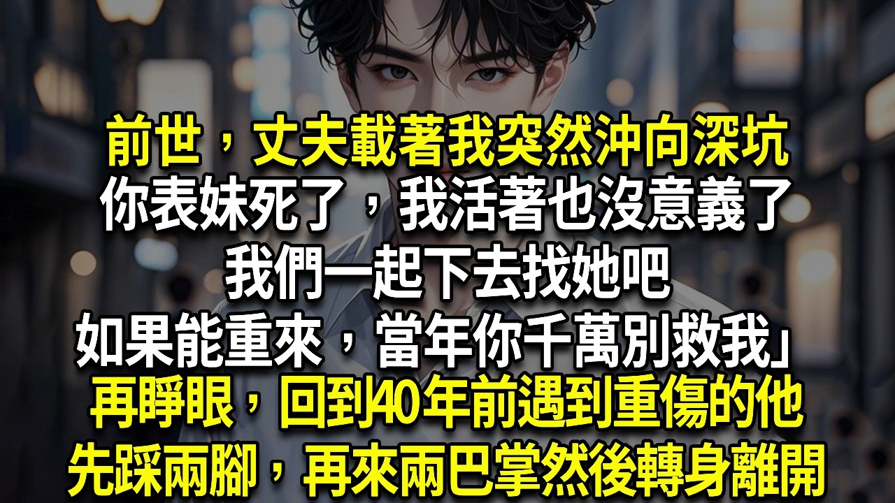 前世，丈夫載著我突然沖向深坑「你表妹死了，我活著也沒意義了，我們一起下去找她吧，如果能重來，當年你千萬別救我」我呆住，我根本沒有表妹！再睜眼，回到40年前遇到重傷的他，先踩兩腳，再來兩巴掌然後轉身離開