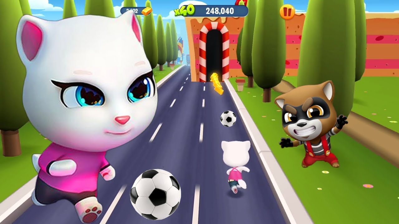 Talking Tom Gold Run Football Fever Angela And Raccoon In Candy City - Full Screen Game