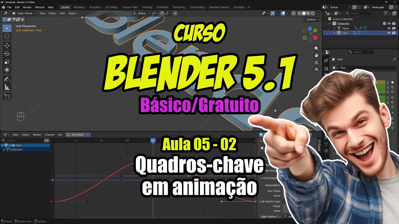 Curso Blender 5.1 Básico | Aula [05.2] — Quadros-chave em animação