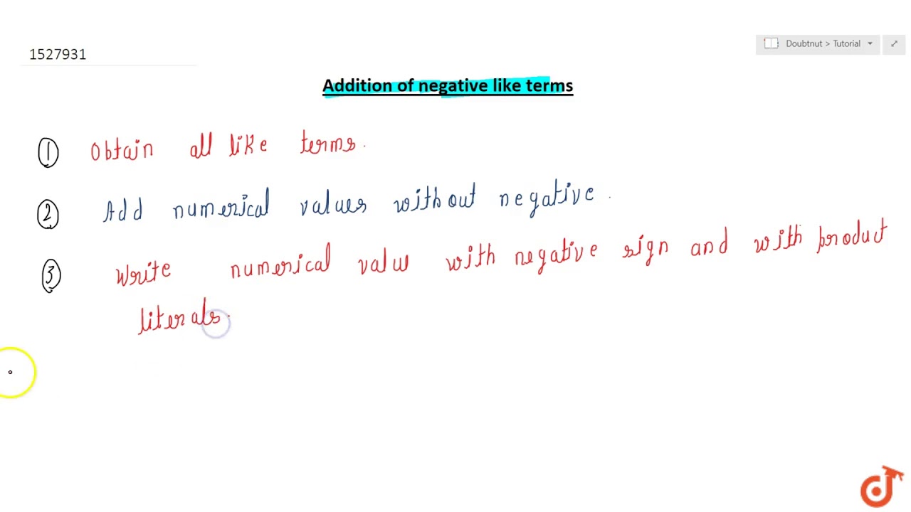 Addition of negative like terms